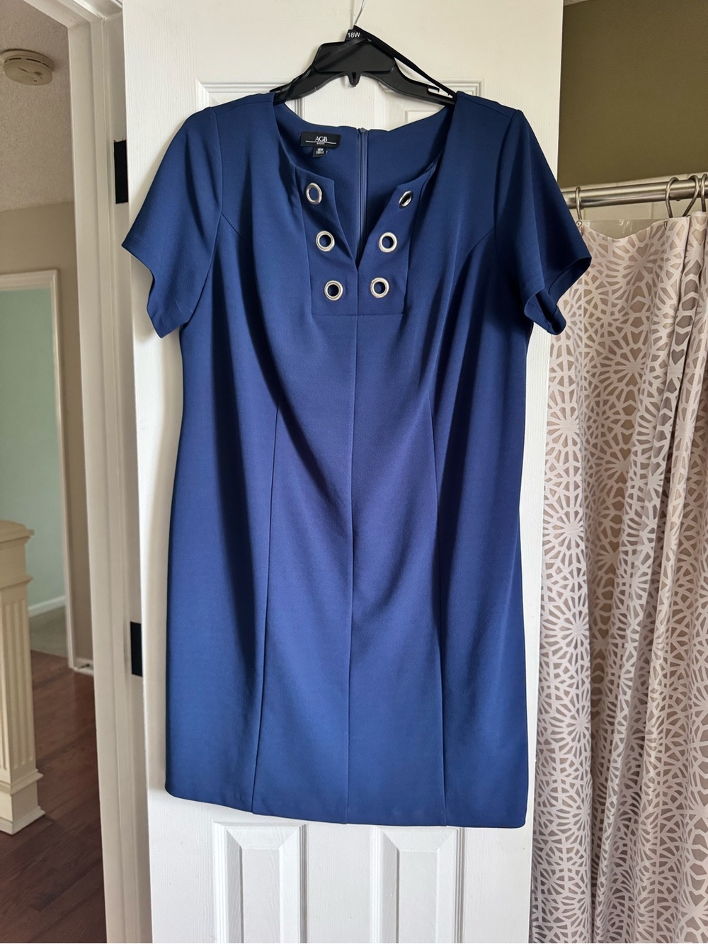 AGB Navy Grommet-Accent Short Sleeve Sheath Dress